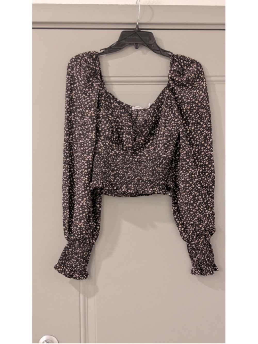 Women's Inmod Floral Long Sleeve Blouse Black White Size S
